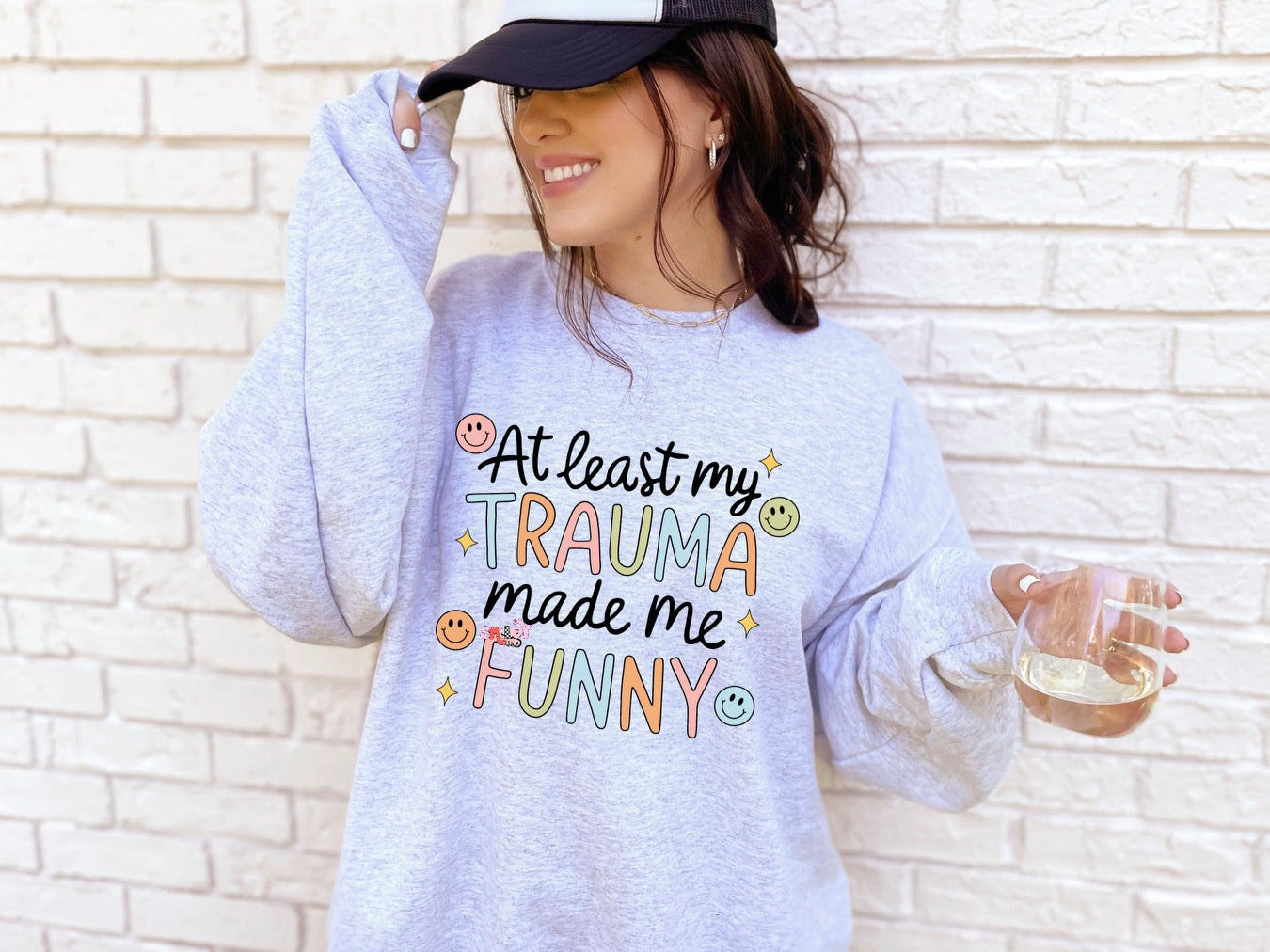 Trauma Made Me Funny Crewneck